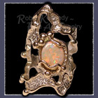 Sterling Silver , 10 Karat Yellow Gold and Opal Pinkie Ring
