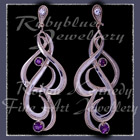 14 Karat Yellow Gold, Sterling Silver, Diamonds and Amethyst 'Queen Charlotte' Opera-Length Earrings Image