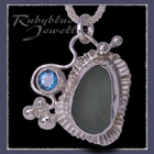 Sterling Silver, Great Lakes Beach Glass and Teal Blue Topaz 'Beachglass' Pendant 20 Image