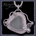 Sterling Silver, Great Lakes Beach Glass and Mystic Green Topaz 'Beachglass' Pendant 24 Image