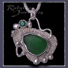 Sterling Silver, Great Lakes Beach Glass and Rainforest Green Topaz 'Beachglass' Pendant 28 Image