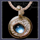 18 Karat Yellow Gold, Reticulated Silver and Cabochon Blue Topaz 'Bubbles' Pendant Image