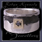 18 Karat Yellow Gold, Sterling Silver and Genuine Black Diamond 'Eclipse' Ring Image