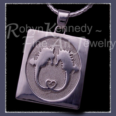 Solid Argentium Silver Intertwined Seahorses Pendant Image