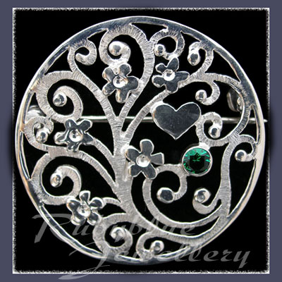 Sterling Silver 'Forget-Me-Not Bouquet' Brooch with May Gemstone Image