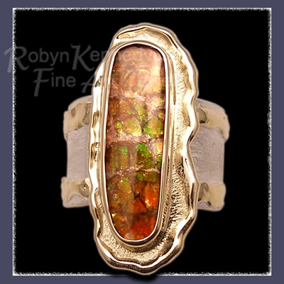 18 Karat Yellow Gold, Sterlling Silver and Ammolite, One-of-a-Kind 'Avalon' Ring