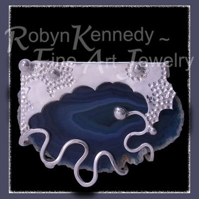 Sterling Silver and 'Crazy Lace' Blue Agate, Crazy Calm' Brooch Image