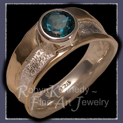 10 Karat Yellow Gold, Sterling Silver and Genuine Evergreen Diffused Topaz 'Eden' Ring Image