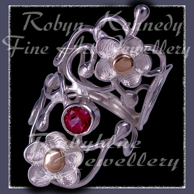 10 Karat Yellow Gold, Sterling Silver and Pink Topaz  'Feeling Groovy' Ring Image