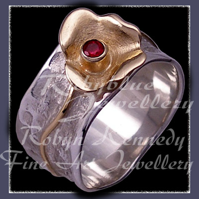18 Karat Yellow Gold, Sterling and Genuine Ruby 'Love Blooms' Ring Image