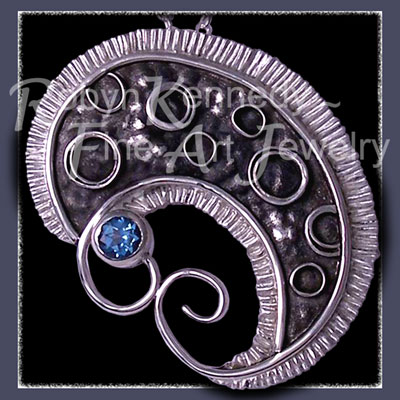 Sterling Silver, Teal Blue Genuine Diffused Topaz 'Lucky Charms ~ Moon' Pendant / Brooch Image