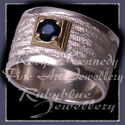 18 karat Yellow Gold, Sterling Silver and Blue Sapphire 'Promise' Ring Image