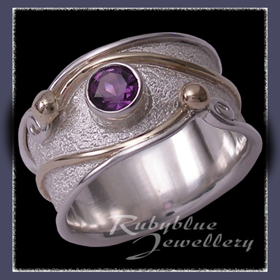 10 Karat Yellow Gold, Sterling Silver and Amethyst 'Serenity' Ring Image