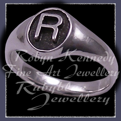 Sterling Silver, Block Style Initial Signet Ring Image