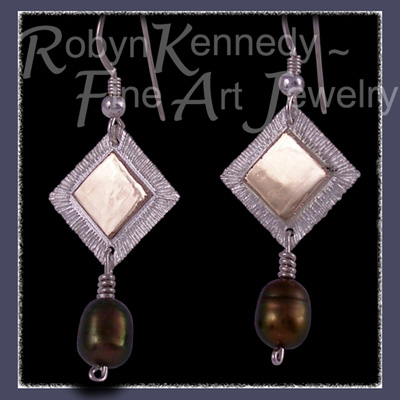 Sterling Silver , 10 Karat Yellow Gold and Genuine Black Pearl 'Tribal Glam' Earrings  Image