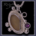 Sterling Silver, Great Lakes Beach Glass and Amethyst 'Beachglass' Pendant 22 Image
