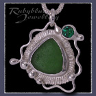 Sterling Silver, Great Lakes Beach Glass and Rainforest Green Topaz 'Beachglass' Pendant 26 Image