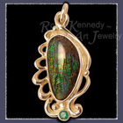 !8 Karat Yellow Gold, Ammolite and Emerald Pendant Image