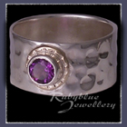 14 Karat Yellow Gold, AA Amethyst and Sterling Silver 'Flair' Ring Image