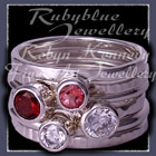 Sterling Silver, Mozambique Garnet, Pink Topaz and Swarovski Cubic Zirconias 'Revelry'Stacker Rings Image