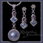 Sterling Silver, Pearl, Blue Topaz & Amethyst 'Into the Blue' Pendant and Earrings Image