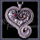 14 Karat Yellow Gold, Sterling Silver and Raspberry Rhodolite Garnet 'Lucky Charms ~ Heart' Pendant Image