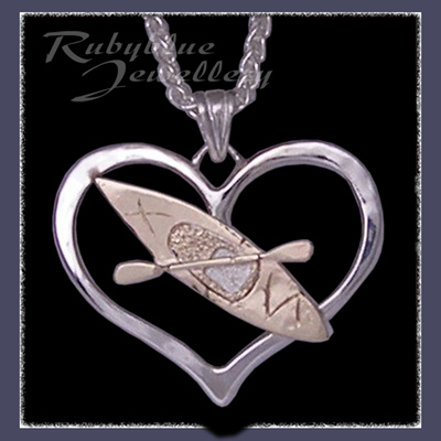 10 Karat Yellow and White Gold and Sterling Silver 'Kayak Heart' Pendant Image