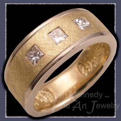 White and Yellow Gold with Princess Cut Diamonds Mans Wedding Ring Image