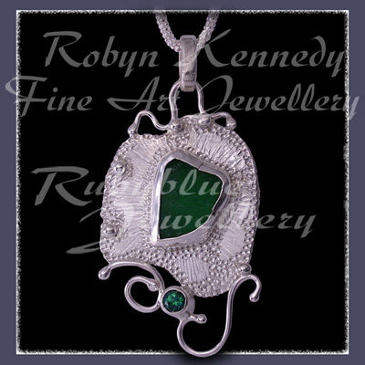 Sterling Silver, Great Lakes Beach Glass, Amethyst, Swarovski Crystals and Pearls 'Beach Glass' Pendant 19 Image