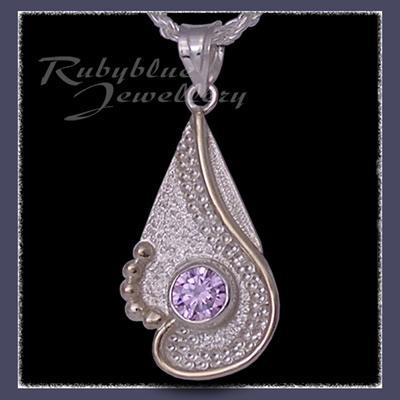 10 Karat Yellow Gold, Sterling Silver & Lavendar Cubic Zirconia 'Dreamland'  Pendant Image