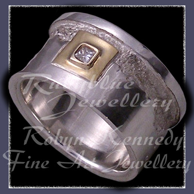 18 Karat Yellow Gold, Sterling Silver and Diamond 'Forever' Ring Image
