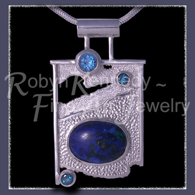 Sterling Silver, Azurite-Malachite, Swiss Blue Topaz and Evergreen Diffused Topaz 'Road To Phi' Pendant Image