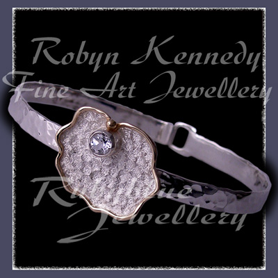 14 Karat Yellow Gold, Sterling Silver and White Topaz 'Rosey Fleur' Bracelet Image